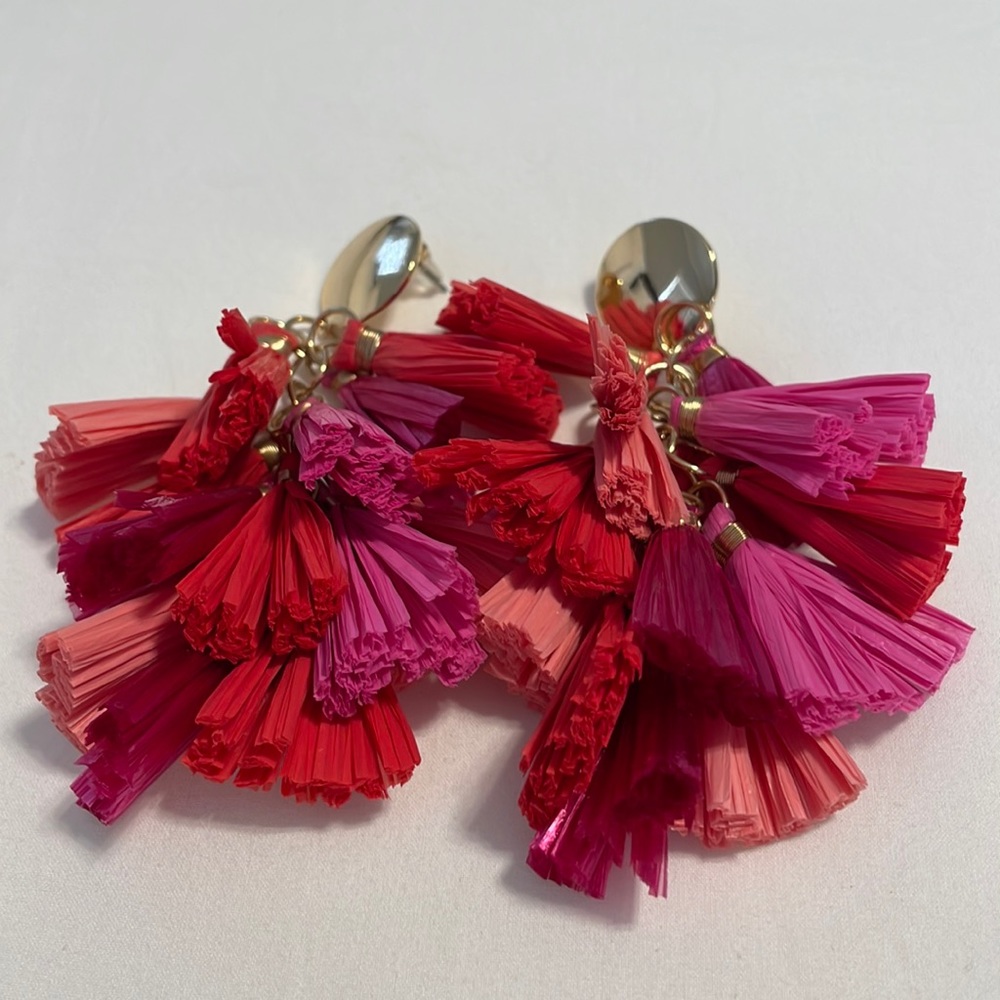 Fuchsia Peach And Coral Red Statement Tassel Earr… - image 1